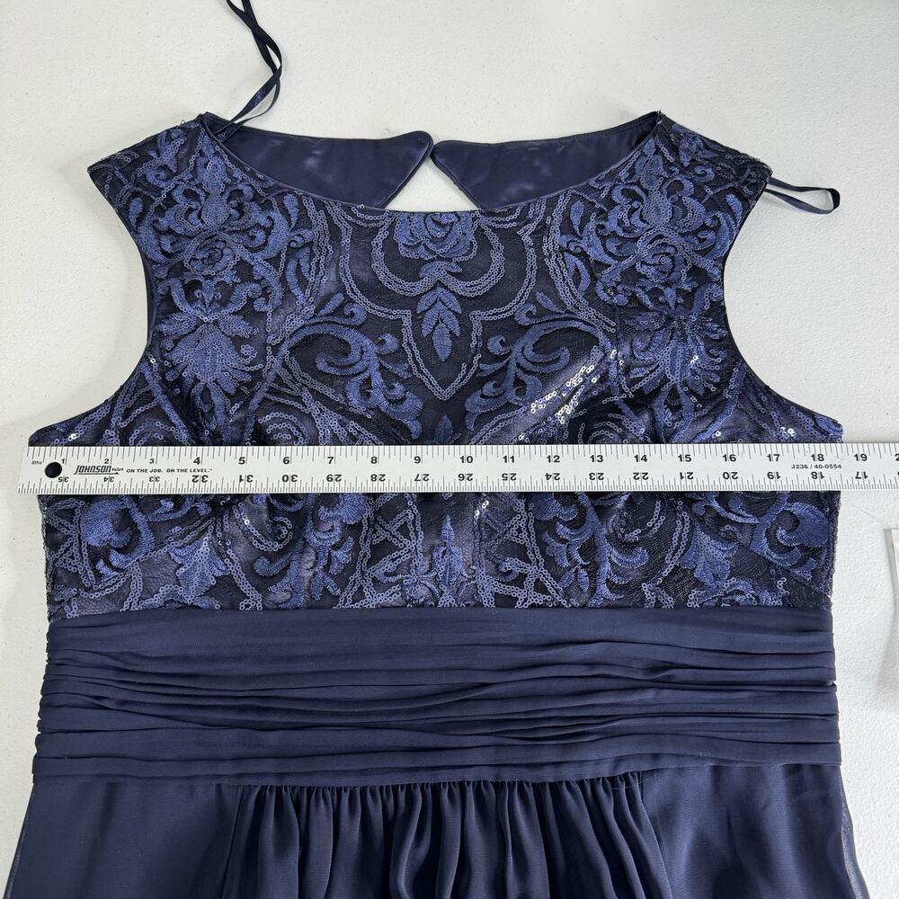 Eliza J Sequin Embroidered Chiffon Formal Gown Womens 12 Navy Maxi Dress Evening - Picture 11 of 16